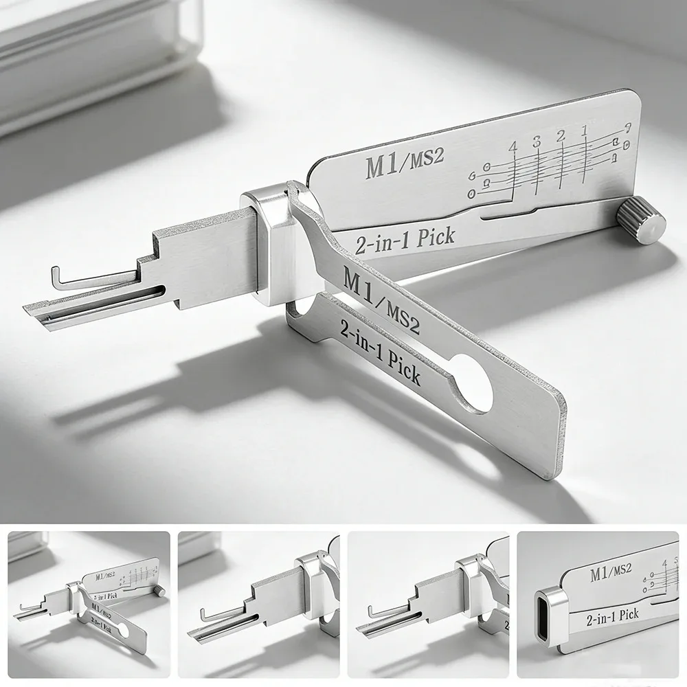 

Professional M1/MS2 2-in-1 Key Decoder & Lock Pick Set Lishi Style Stainless Steel Locksmith Tool for Master Lock Padlock