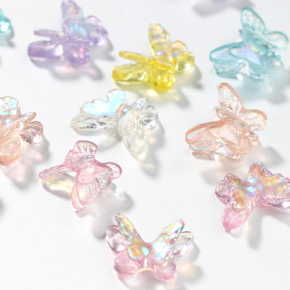 100pcs 50pcs 7x11mm Resin Butterfly Mini Aurora AB Color 3D Charms for Epoxy Resin Mold Nail Art Fillers Jewelry Making DIY