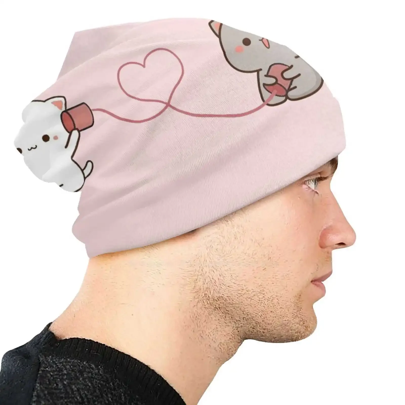 Gorro de punto de gato Mochi, gorros cálidos para exteriores, ositos de Mocha de leche, bonitos osos de Mochi y Mochi