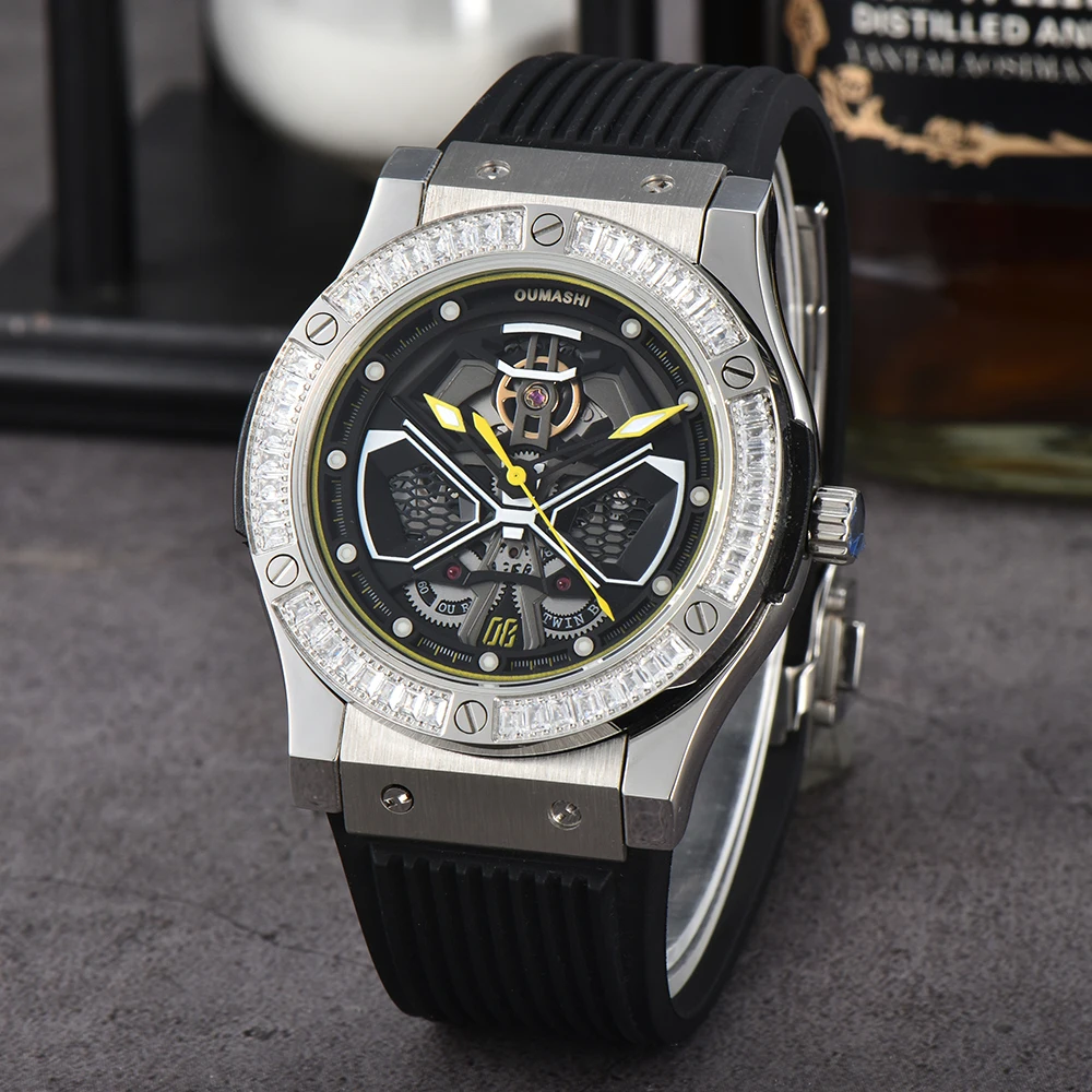 OUMASHI 44.5 مللي متر ضوء فاخر نمط ساعة ميكانيكية 316L الفولاذ المقاوم للصدأ مضيئة 8215 التلقائي الميكانيكية ساعة مقاومة للماء