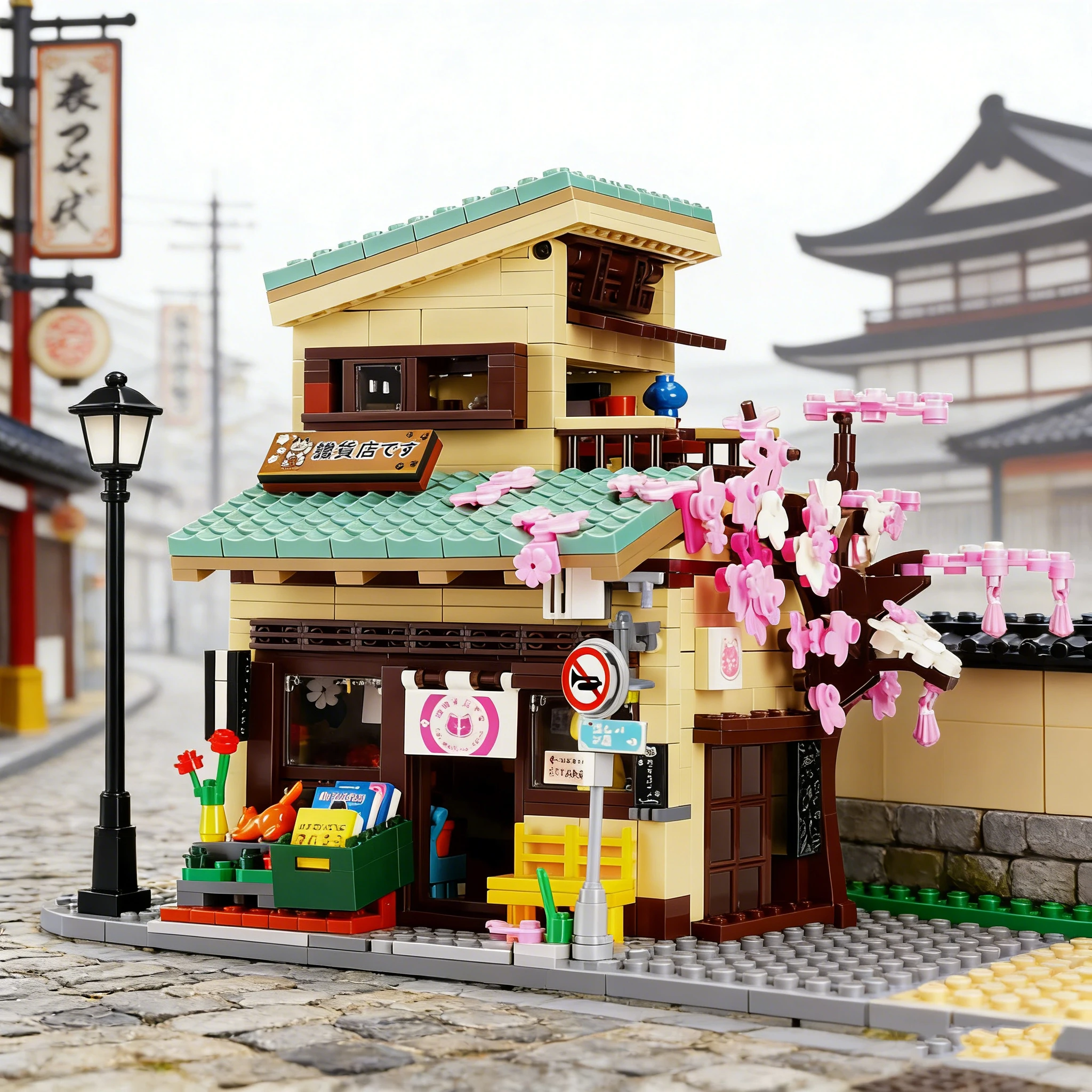 

921PCS Cat Grocery Store Building Blocks Creative City Street Scene MOC Model Bricks Set With Lights Kids Educational Toys Gifts