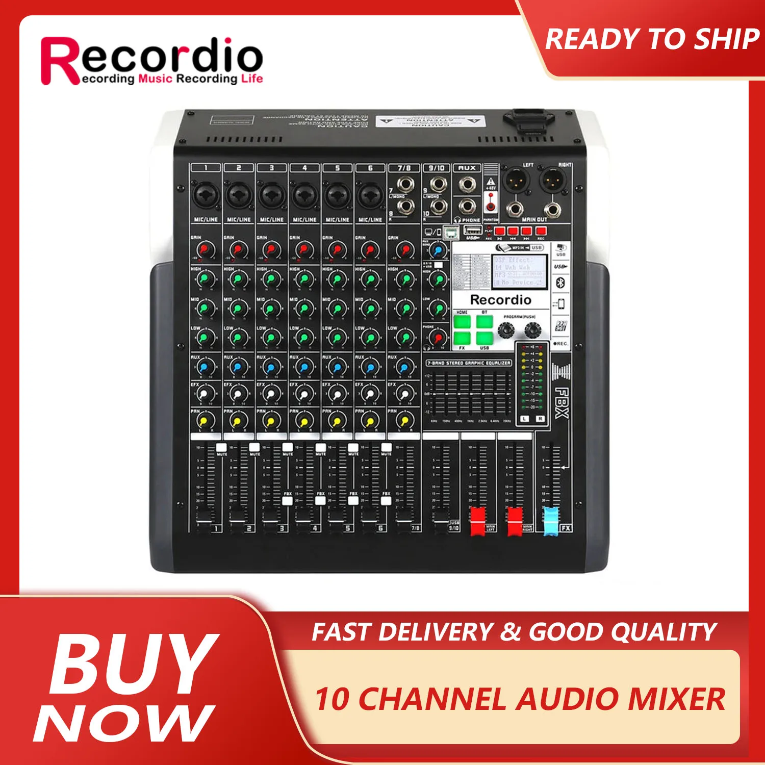 

GAX-TXS10 Professional 10 Channel DJ Audio Mixer With Equalizer Stage Controller USB MP3 Stage Performance Mixer