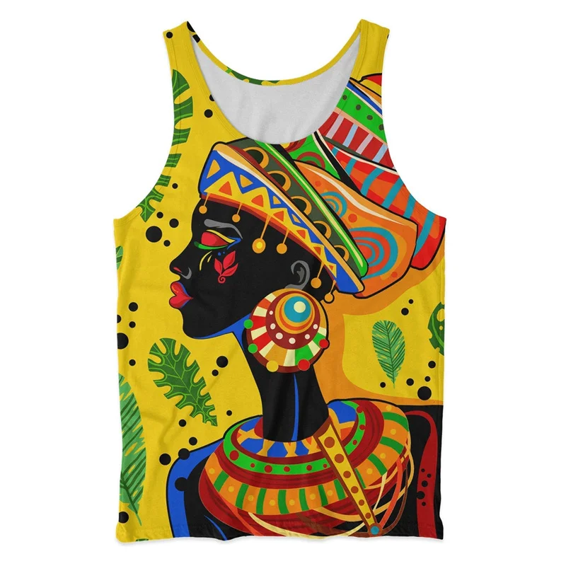 2024 Summer African Girls 3D Print Tank Tops Women Fashion Streetwear Oversized Vest Off Shoulder Sleeveless Woman Camisole