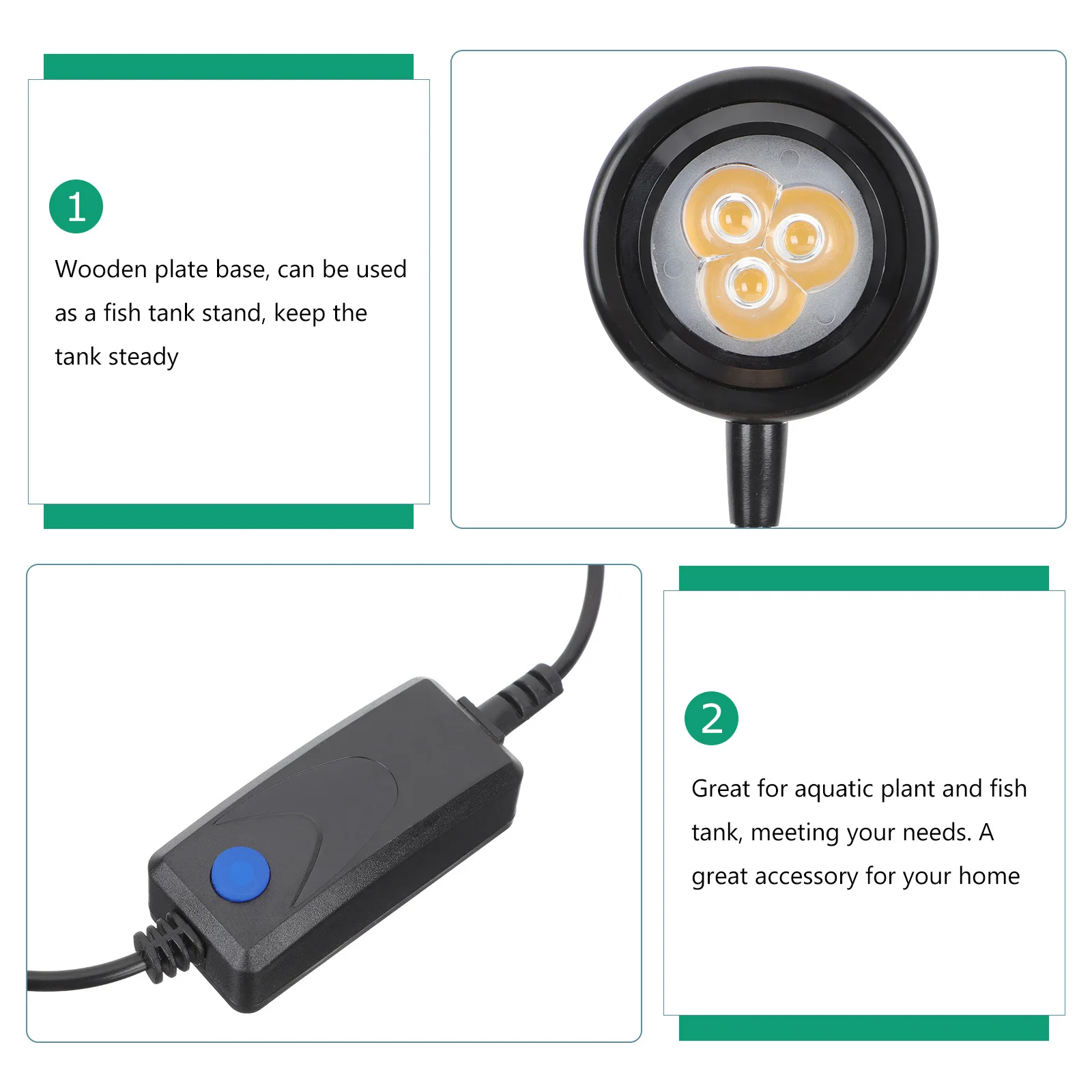 

Fish Tank Accessories Wooden Base Aquarium Light Adjustable Gooseneck High Reliability Easy Installation Aquarium Light