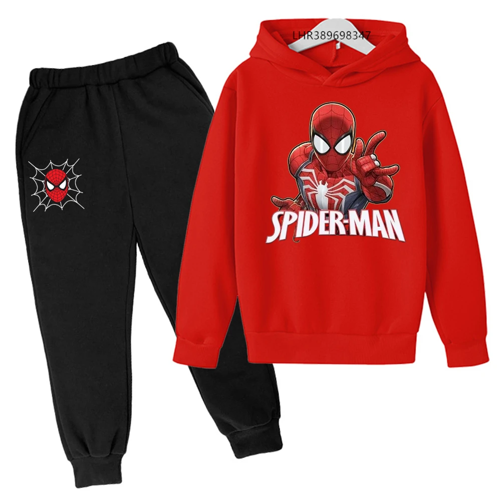 

children hoodie black set Suitable 3-12 years Boys girls Anime Spider-Man Autumn winter clothing outerwear sweatshirt +pants