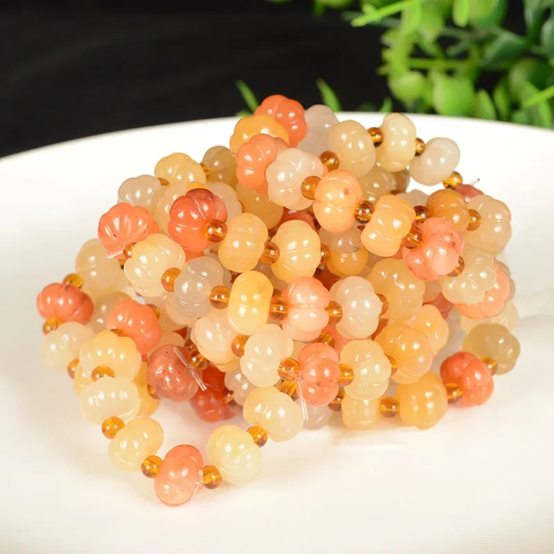 Natural Color Jade 10MM Pumpkin Beads Bracelet Jadeite Jewelry Fashion Charm Accessories Hand-Carved Lucky Amulet Gifts Women