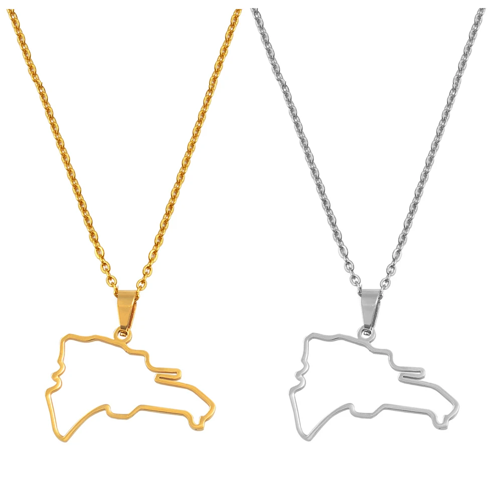 Anniyo The Dominican Republic Pendant Necklaces Dominicana Map Jewelry Stainless Steel For Women Girls #057421