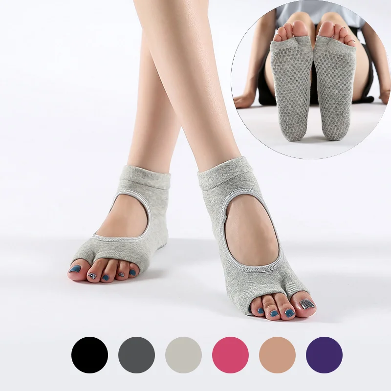 Women Two Toes Yoga Socks Ballet Dance Half Fingers Sock Slippers Quick-Dry Breathable Non-Slip Silicone Sport Pilates Socks