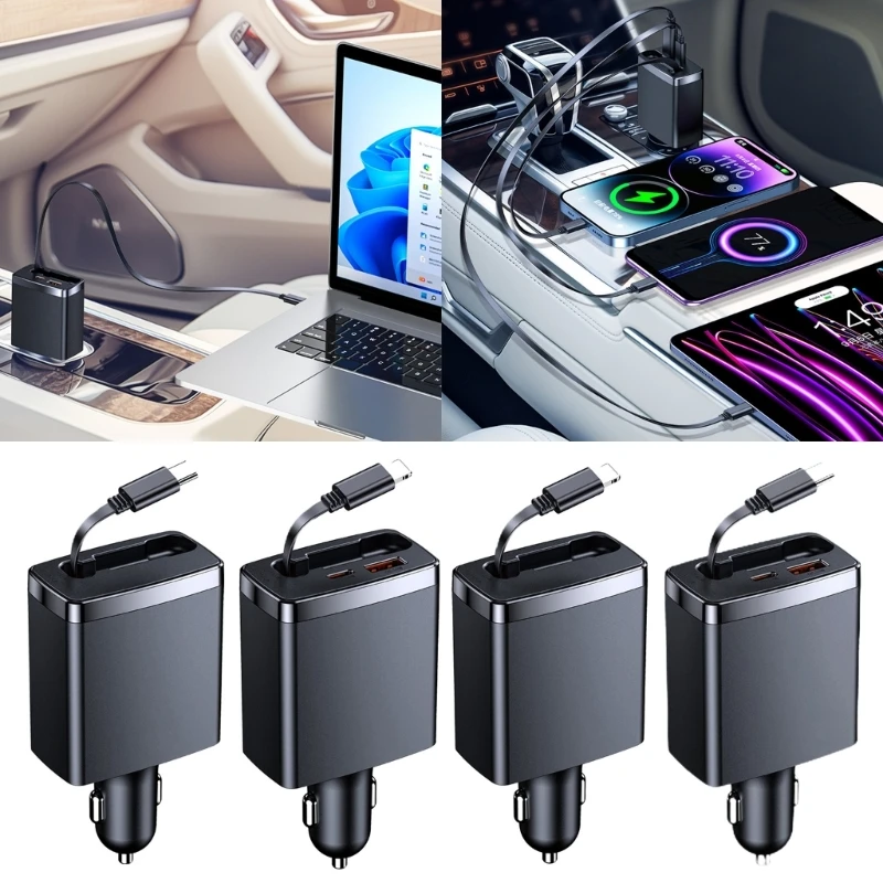 

Retractable Car Fast USB Car Phone Type / 8Pin Retractable Cable and 2 USB Ports Adapter