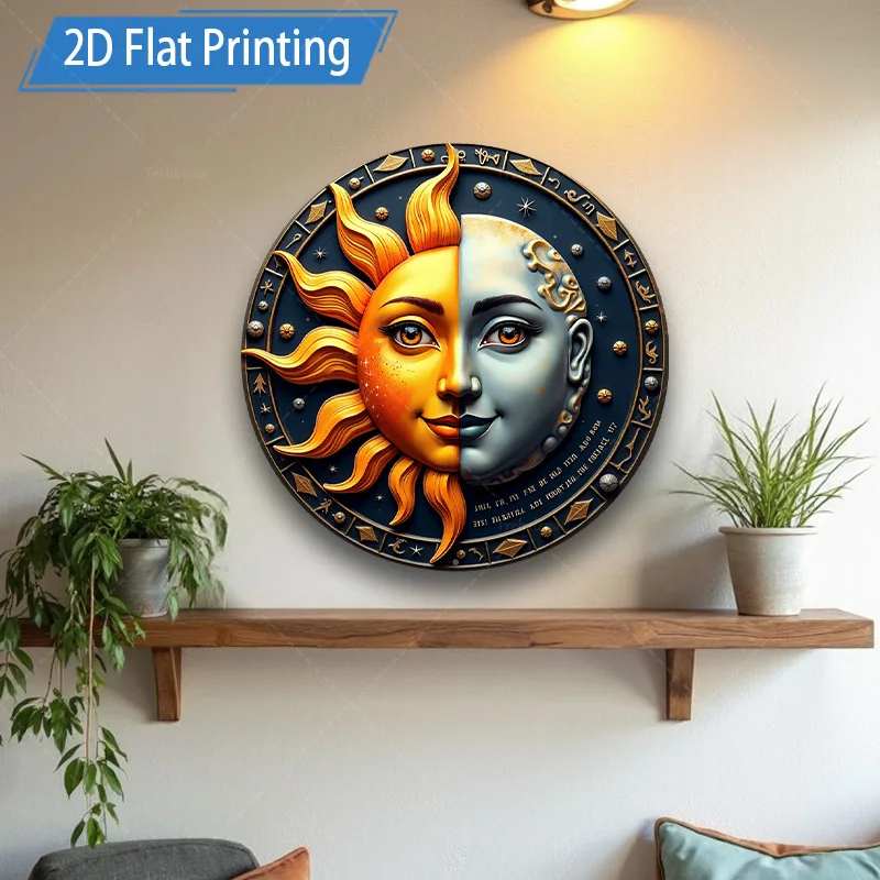 

1pc 8x8inch Metal Sign "Solar Eclipse Sun Moon Face Art Decorative Metal Wall Art for Home"