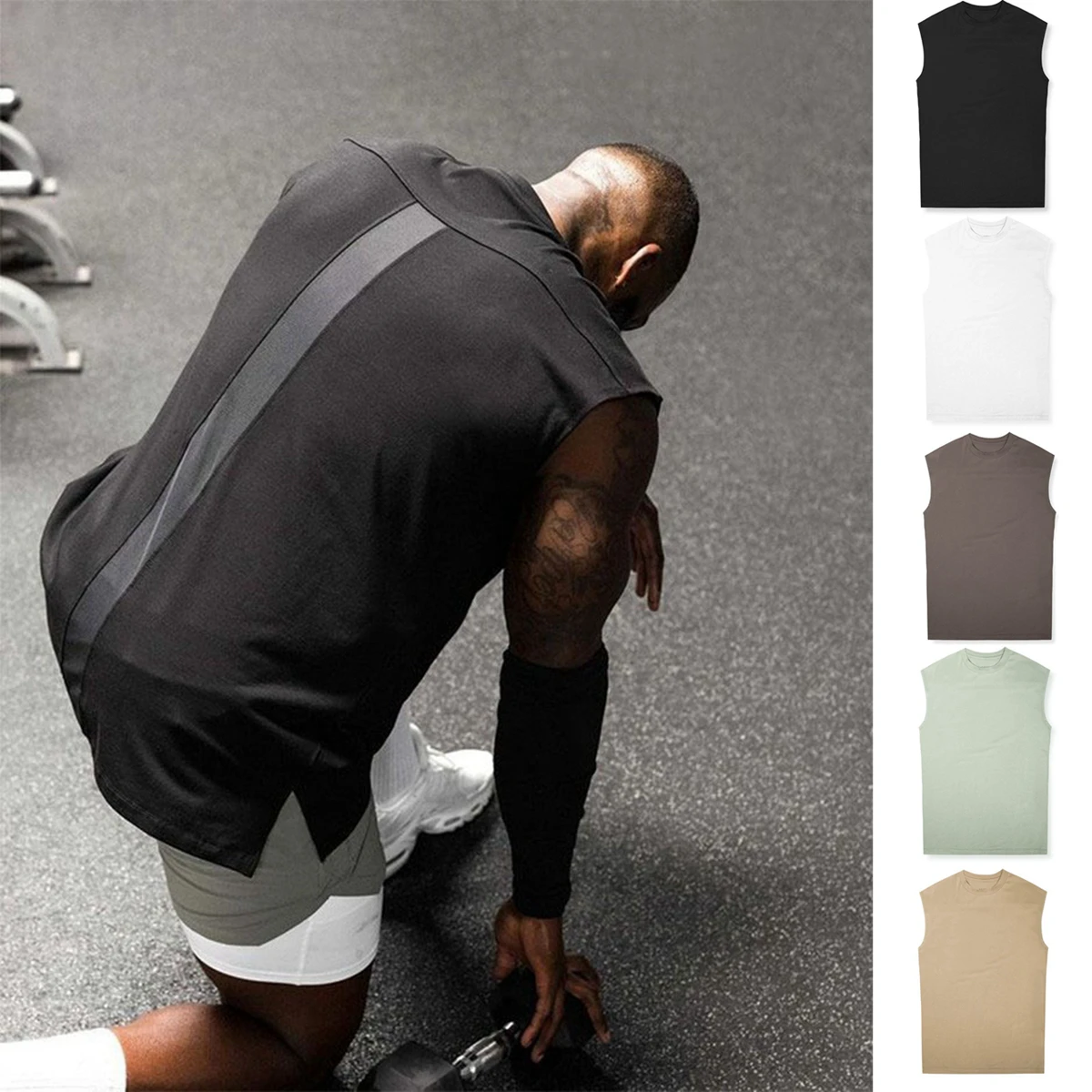 Męskie bawełniane koszulki bez rękawów luźna kamizelka siłownia kulturystyka Fitness Tank Top trening oddychający O-Neck Casual podkoszulek Oversize