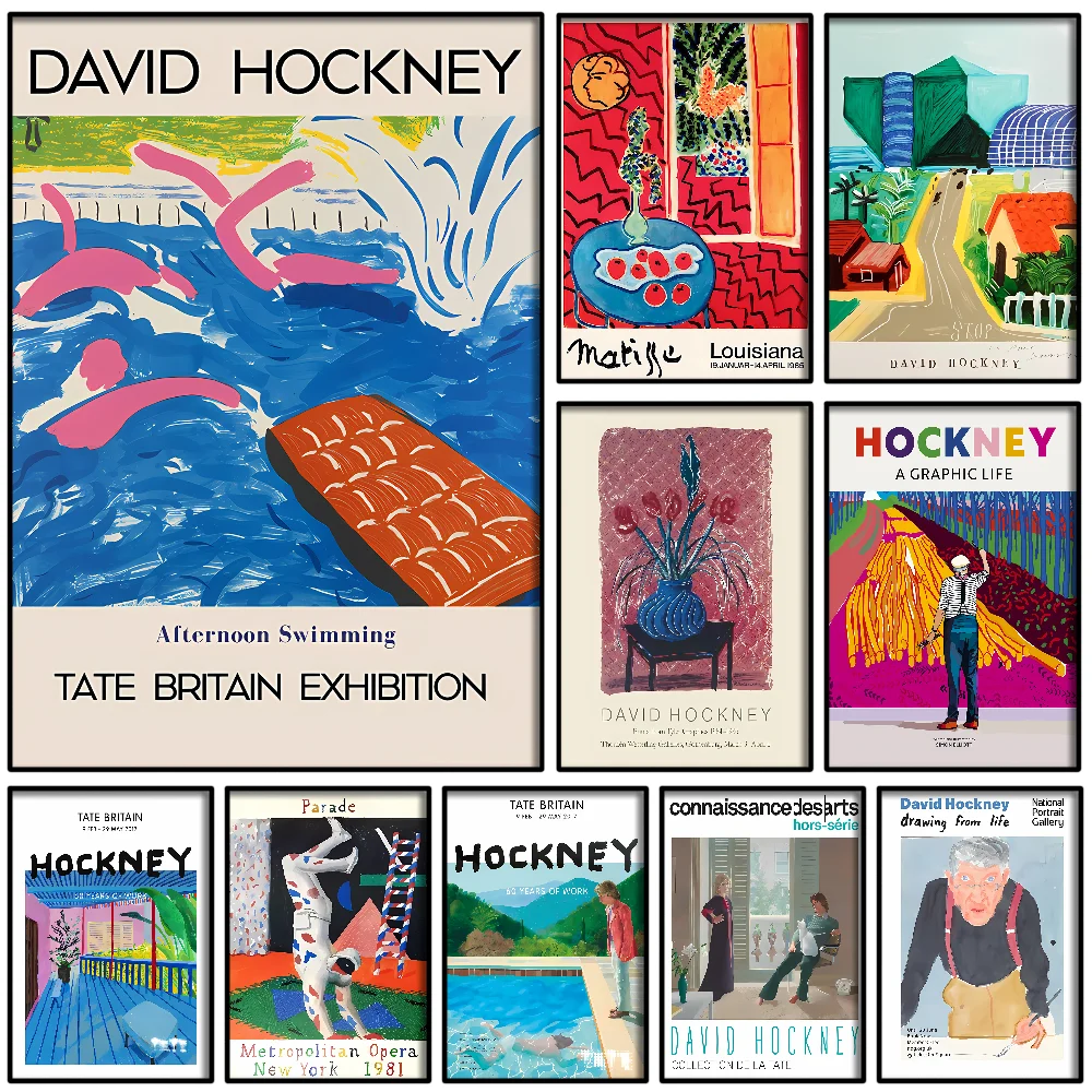 David Hockney Kunstposter, selbstklebende Kunst, wasserfester Papieraufkleber, Kaffeehaus, Bar, Zimmer, Wanddekoration