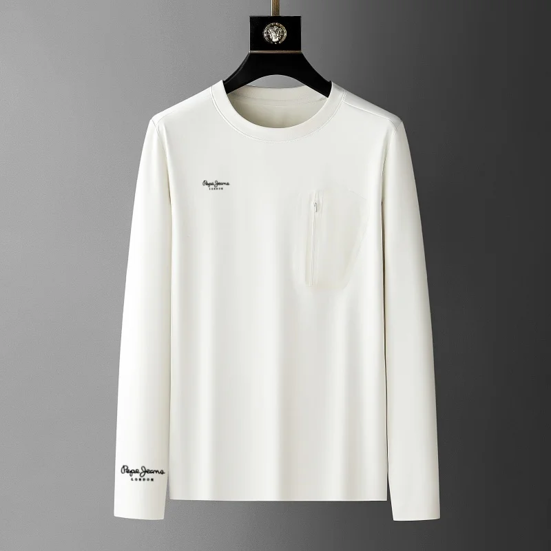 

Новый весенне-осенний мужской топ, повседневная модная роскошная футболка с круглым вырезом и длинными рукавами на молнии, вышитая футболка с круглым вырезом