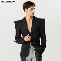 INCERUN-Chaqueta lisa de manga larga para hombre, traje Irregular de un botón, ropa de calle, abrigos finos a la moda, S-5XL, 2023