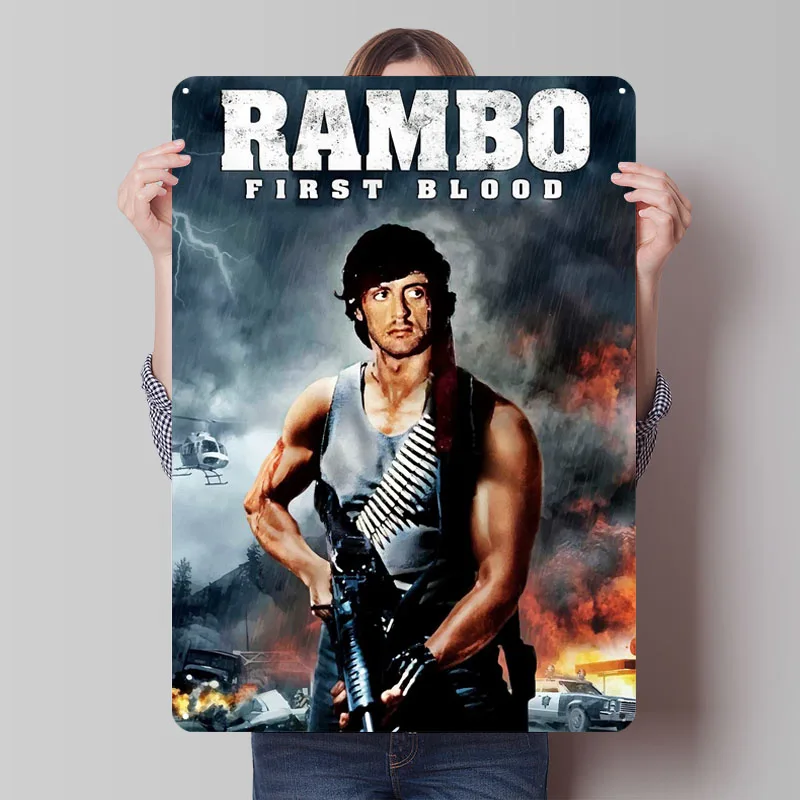 Оловянная вывеска Rambo First Blood, настенный художественный постер с фильмом, домашний декор, металлические вывески на заказ для украшения домашней комнаты, винтажная металлическая пластина