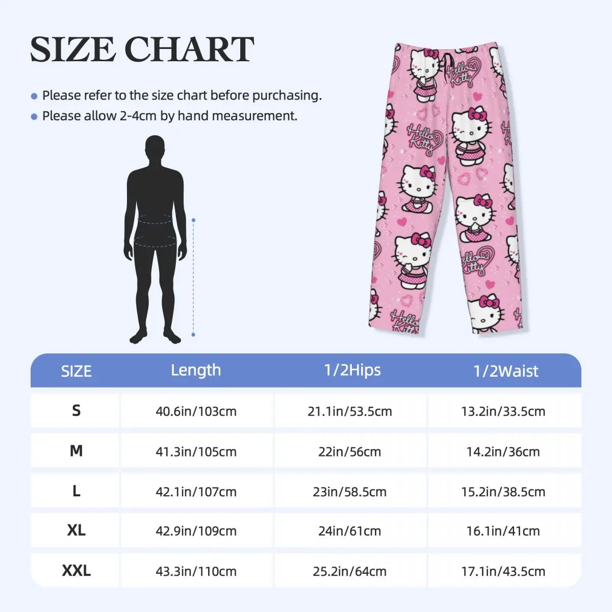 Custom Cartoon Anime Hello Kitty Bow Pajama Pants Sleepwear Men\'s Elastic Waistband Sleep Lounge Bottoms with Pockets