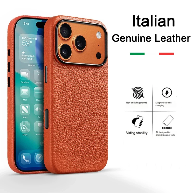 

Melkco 100% Cowhide Leather Case for iPhone 17 Pro Max Air 17 MagSafe Magnetic Charging Cover with AI Button protective Case