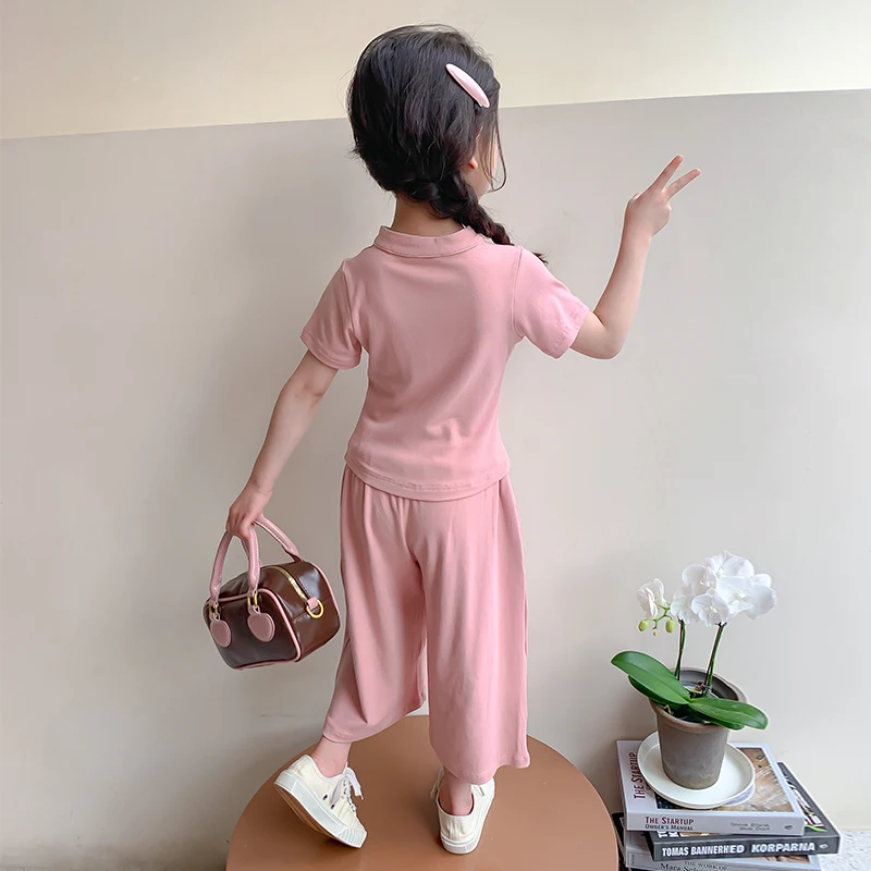 Ice Silk Girls' Summer Outfit New Style New Chinese-Style Short-Sleeve Fashionable Summer Clothing Baby Chinese-Style Button Simple Two-Piece Set