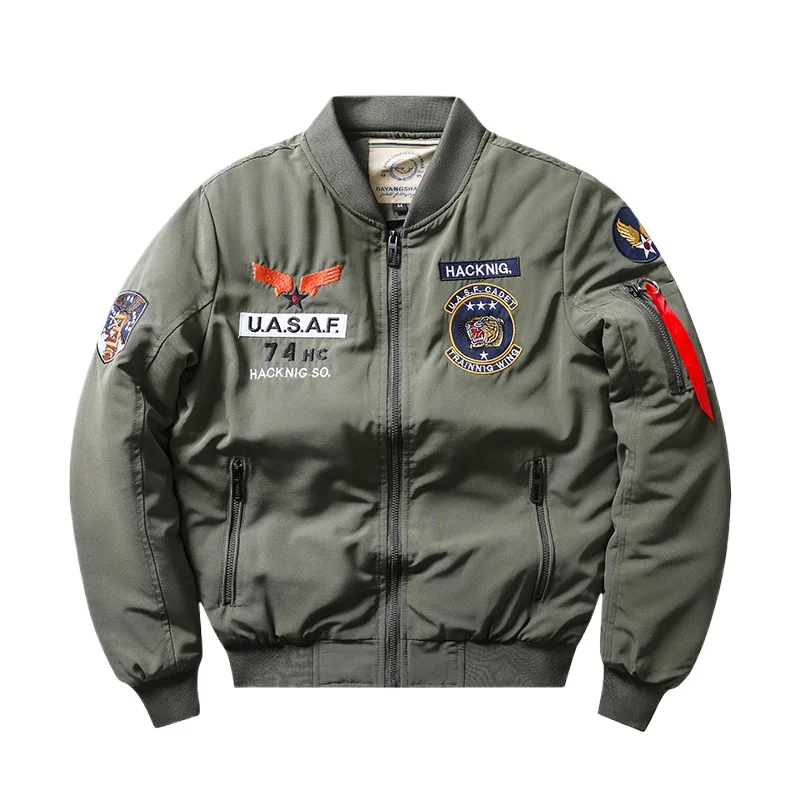 

Men Bomber Jacket Ma1 Air Force Pilot Casual New Arrival Military Style Thick Fleece Velvet Coat Winter Male Green Blue Khaki