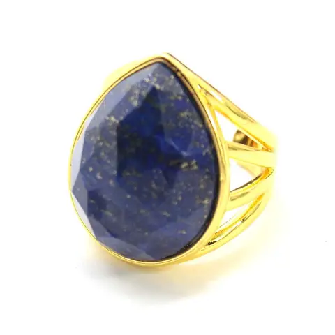 Anel de pedra facetada de cristal para mulheres homens natural ametista lápis-lazúli ajustável moda casamento noivado festa presentes jóias