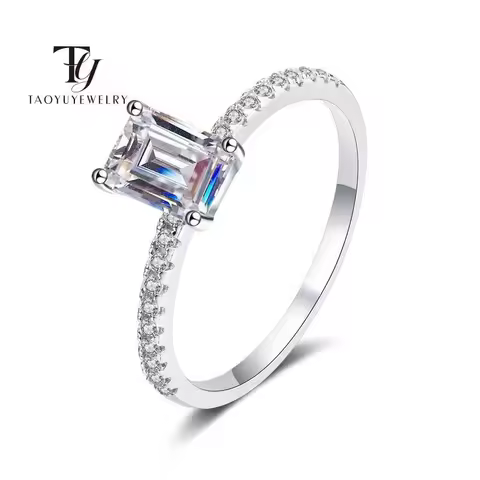 Classic 925 Sterling Silver Ring with 1CT Emerald Cut Moissanite - Wedding Engagement Diamond Ring Fine Jewelry Gift