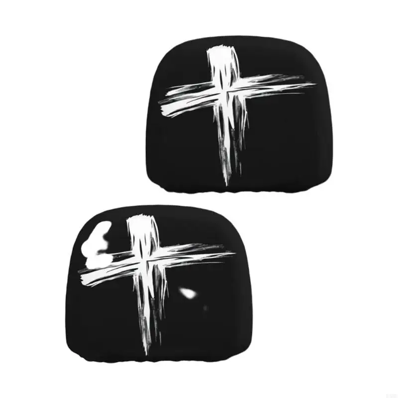 D5BE Stylish Skull Print Car Headrest Covers Halloween Decoration Universal Size Removable Car Interior Accessories