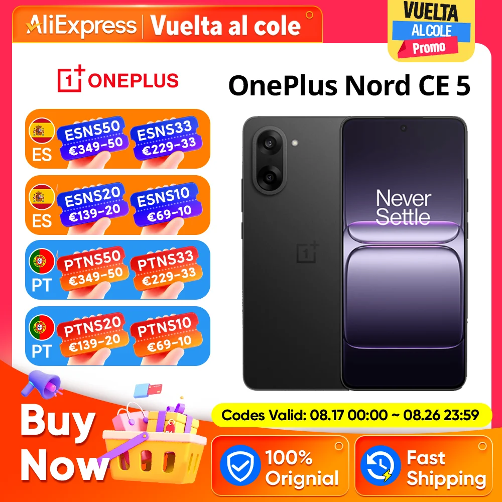 Versión Global del Teléfono Inteligente OnePlus Nord CE 5 5G 8GB+256GB 7100mAh 80W Cámara de 50MP con EIS+OIS Android 15 WiFi 6