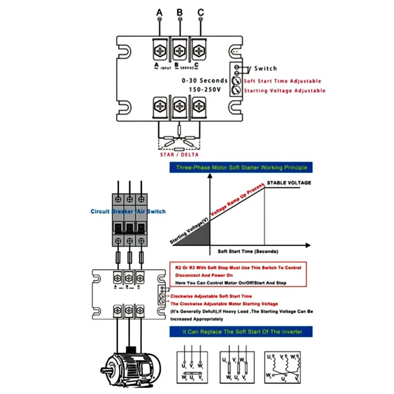 220V Single-Phase Intelligent Motor soft Starter Soft Start Module Soft Start 50-60HZ Compatible 2/3/4/ 6/ 8KW SSR-100WA-R(4KW)