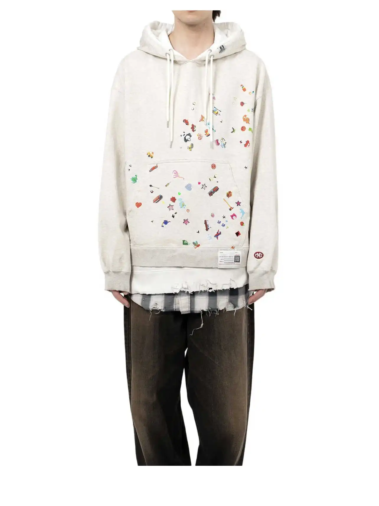 25AW MMY اليابانية عارضة القطن متعة مطبوعة لوحة ساخنة غسل الضرر المياه مقنعين البلوز #1