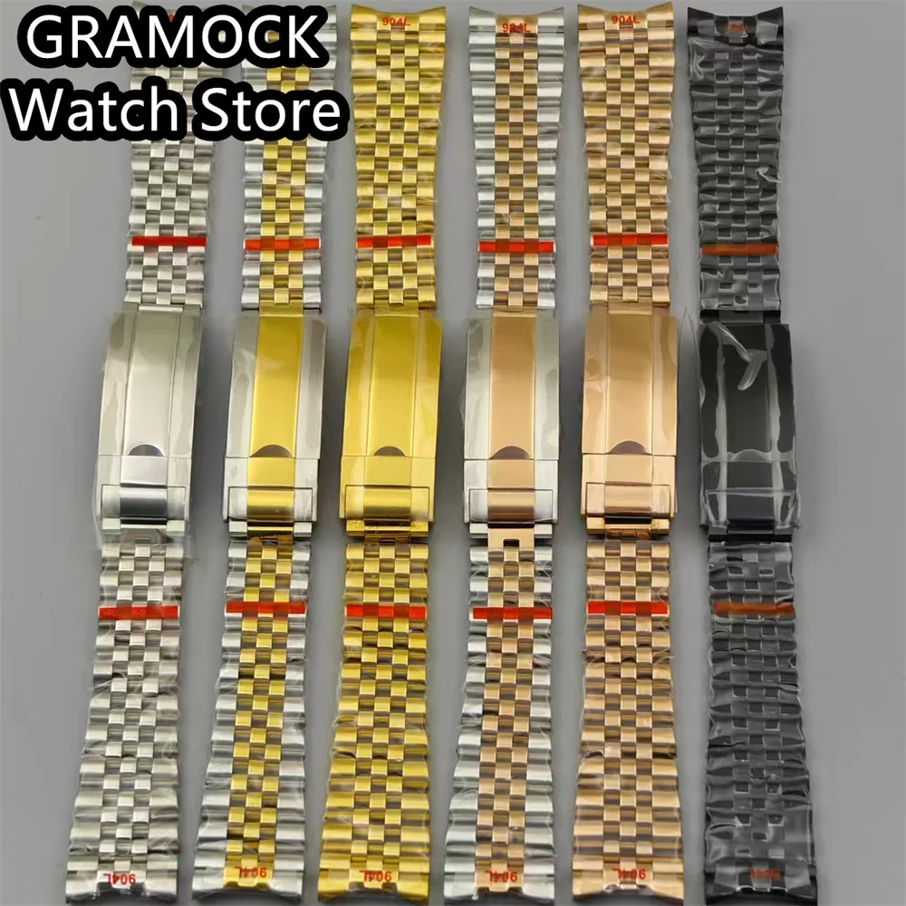 

GRAMOCK 20mm New Curved End Link Watch Strap Bracelet Silver Black Two Tone Gold/Rose Gold Solid Screw Links Glide Lock Clasp