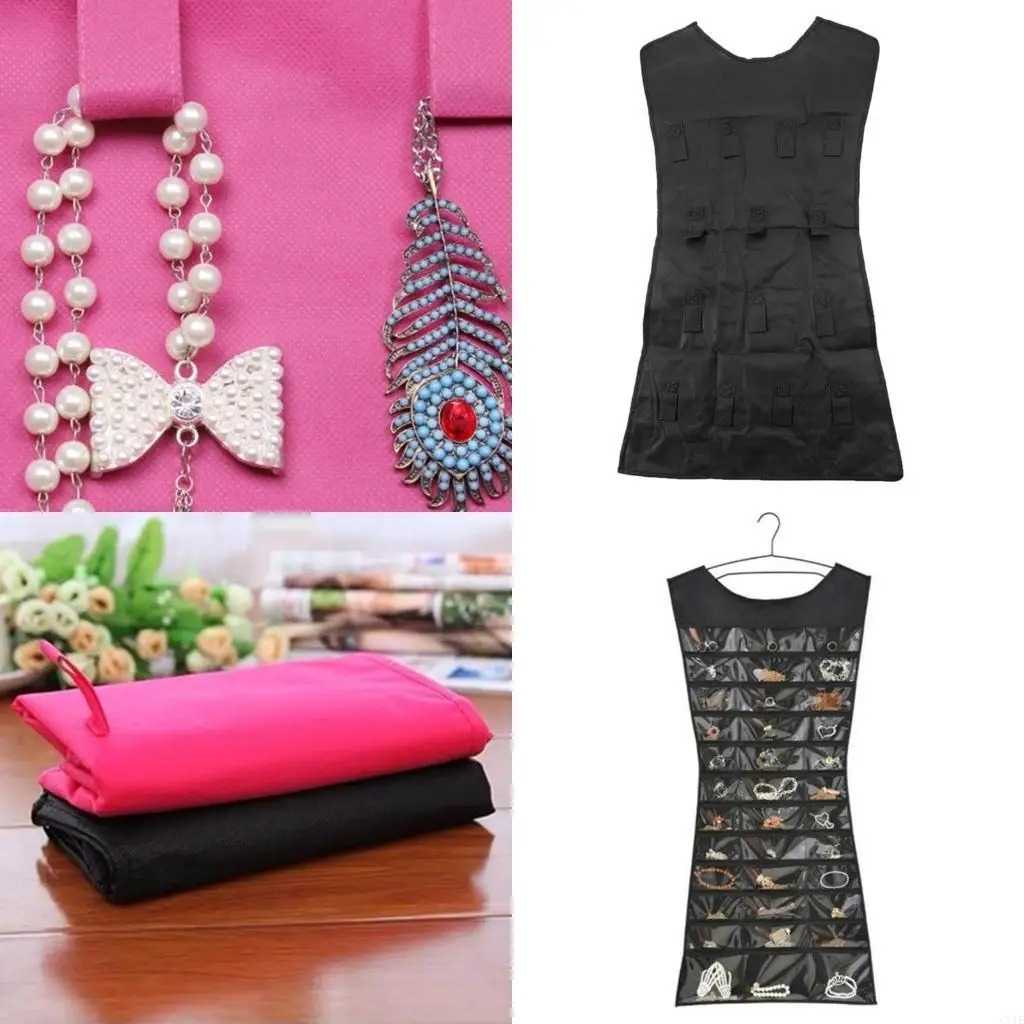 Hanging Jewelry with Large Pockets Double-Sided Necklace Earring Bag
