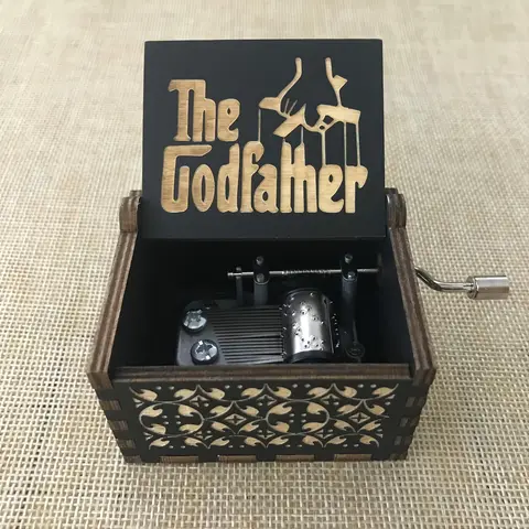 손으로 크랭크 블랙 크리스마스 뮤직 박스 나무 골동품 조각 클래식 테마 음악 생일 파티 선물 가족 장식