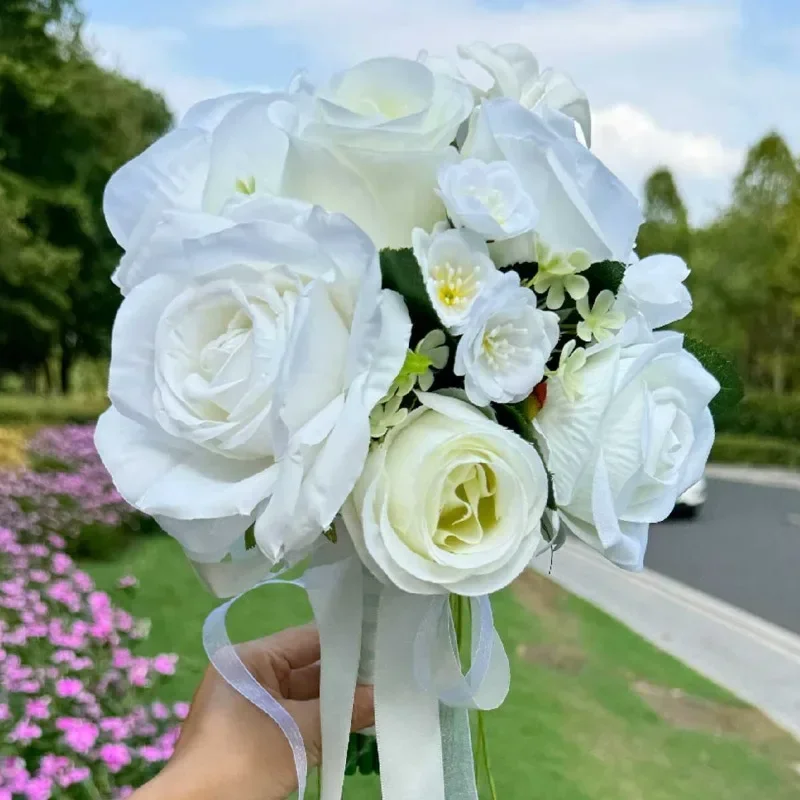 

White Calla Lily Bridal Bouquet Cascading for Bride Bridesmaids,Rural Wedding Bouquet Gift for Ceremony, Anniversary, Homecoming
