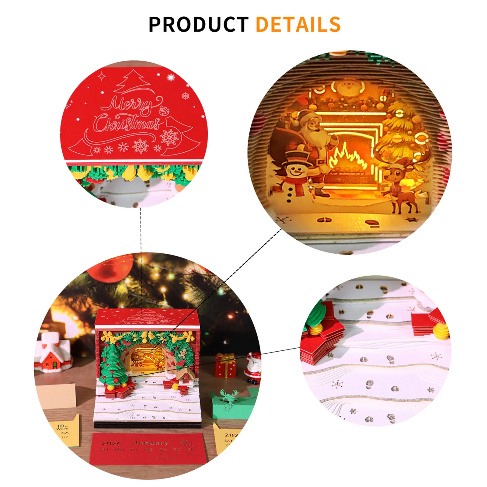 ปฏิทินชิ้นส่วนเวลา XMAS Arch 3d Desk ปฏิทินพร้อมไฟ LED มือฉีกขาดแผ่นบันทึกบันทึกบ้านขนาดเล็กเดสก์ท็อปตกแต่งคริสต์มาสของขวัญของขวัญ