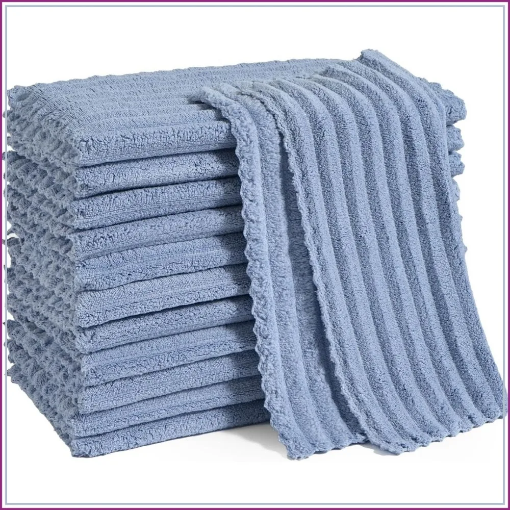 Super Absorbent Coral Velvet Dish Cloths, Quick Drying Kitchen Towels, No Lint, 12 Pack, 12x12 Inches, Navy Blue