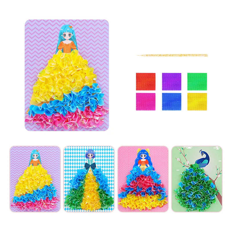 1 Set Birthday Gifts For Girl Children Fabric Poking Art DIY Puzzle Puncture Painting Kit Craft Toys Princess Poke Board Sticker