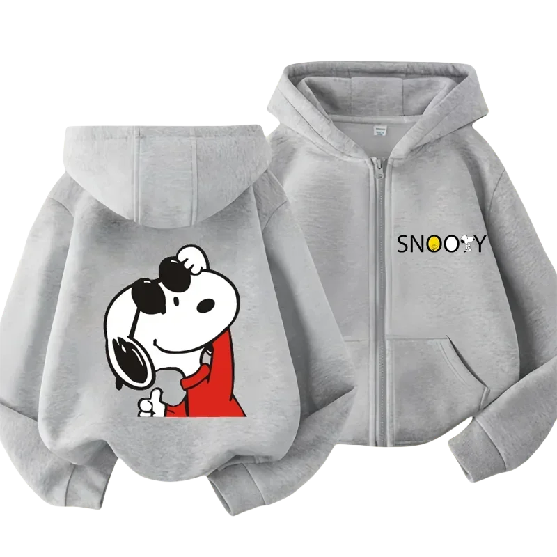 Snoopy Design Kids Zipper Hoodie Cartoon Print Autumn/Winter Long-sleeved Sweatshirt Casual Top For Boy And Girl Outdoor Jackets