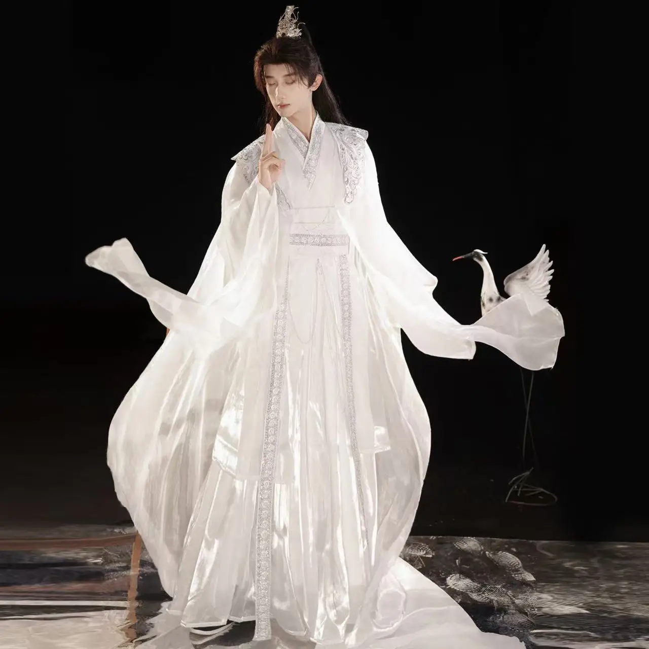 White Hanfu Men Women Traditional Chinese Clothing Stage Performance Long Robe Suit Halloween Wuxia Cosplay Costume LargeHanfu view 4
