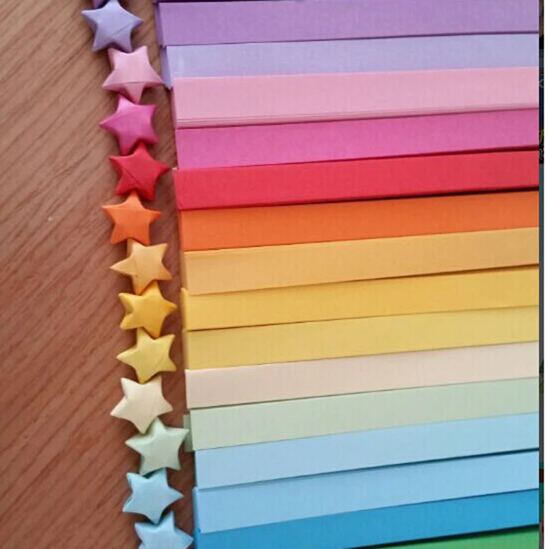 Origami Lucky Star Ribbons Colors Strips Paper Folding Kit Lucky Wish Star Decoration Wishing Star For Kids (Random Color)