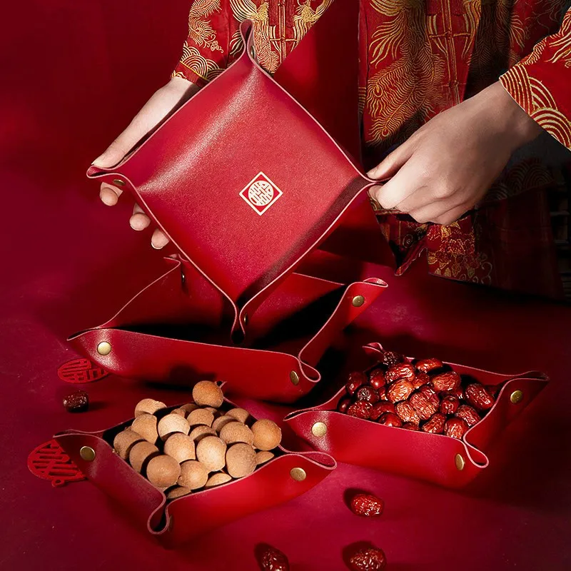 

1pc Wedding Fruit Plate Leather Early Birthday Basket Bed Pressing Ornament Decor Dried Fruit Box Wedding Housewarming Supplies