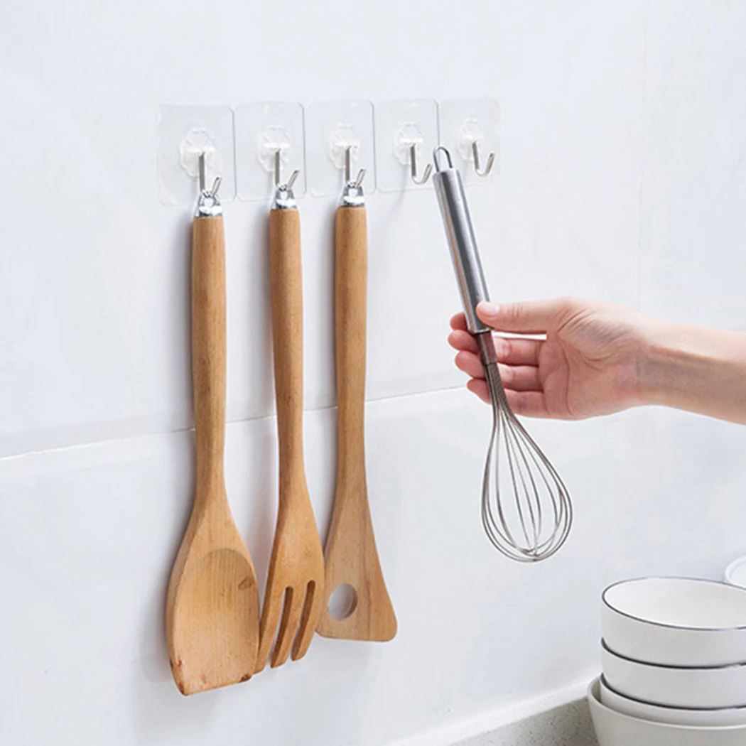 Transparent Strong Sticky Self Adhesive Hooks Key Hanger Heavy Load Rack Nail-Free For Kitchen Bathroom Door Wall Multi-Function