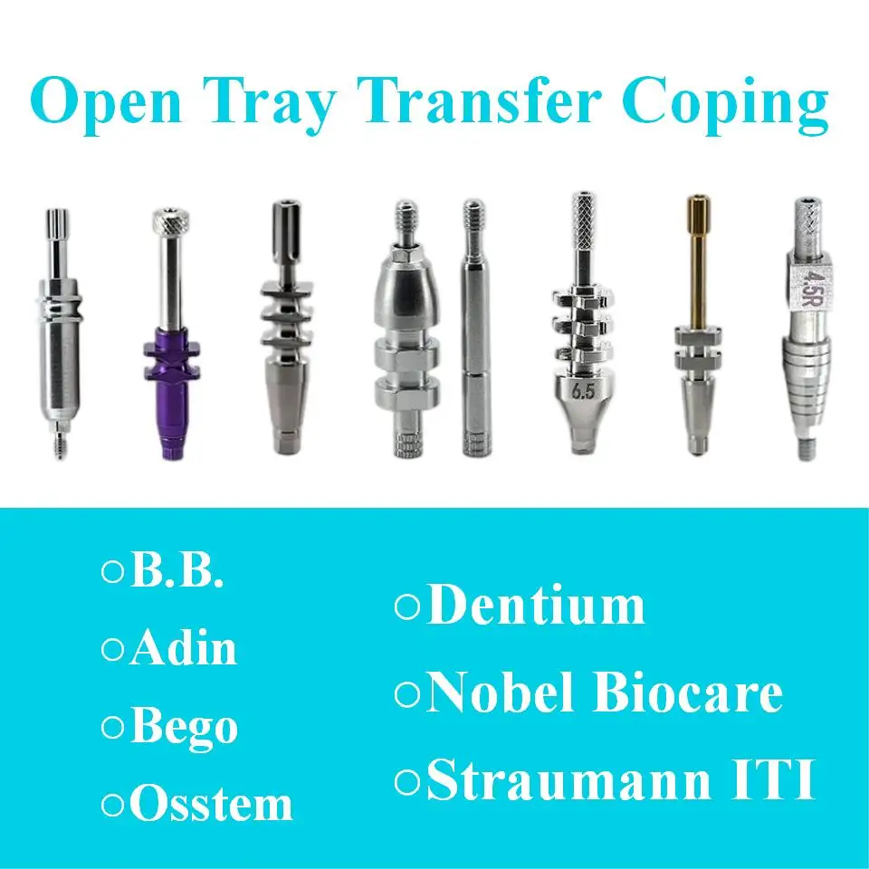 10Pcs Dental Open Tray Transfer Coping Compatible With Multiple Brands Long Screws Pick-Up Cast Impression Restorations Supplies