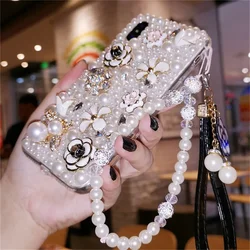 Luxury Bling Diamond Rhinestone Pearl Flower Crystal Case, Phone Case for iPhone 16Pro 15Plus, 14, 13, 12 Mini, 11 Pro Max Cover
