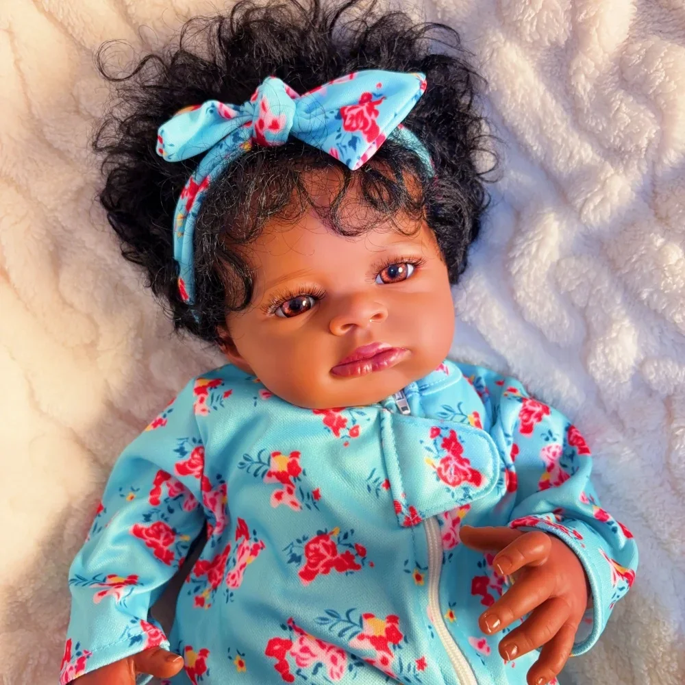 Risbecko 20 Inch Lifelike Black Skin Reborn Baby Doll- African American Cute Doll Soft Touch - Birthday Gift/Christmas Gifts