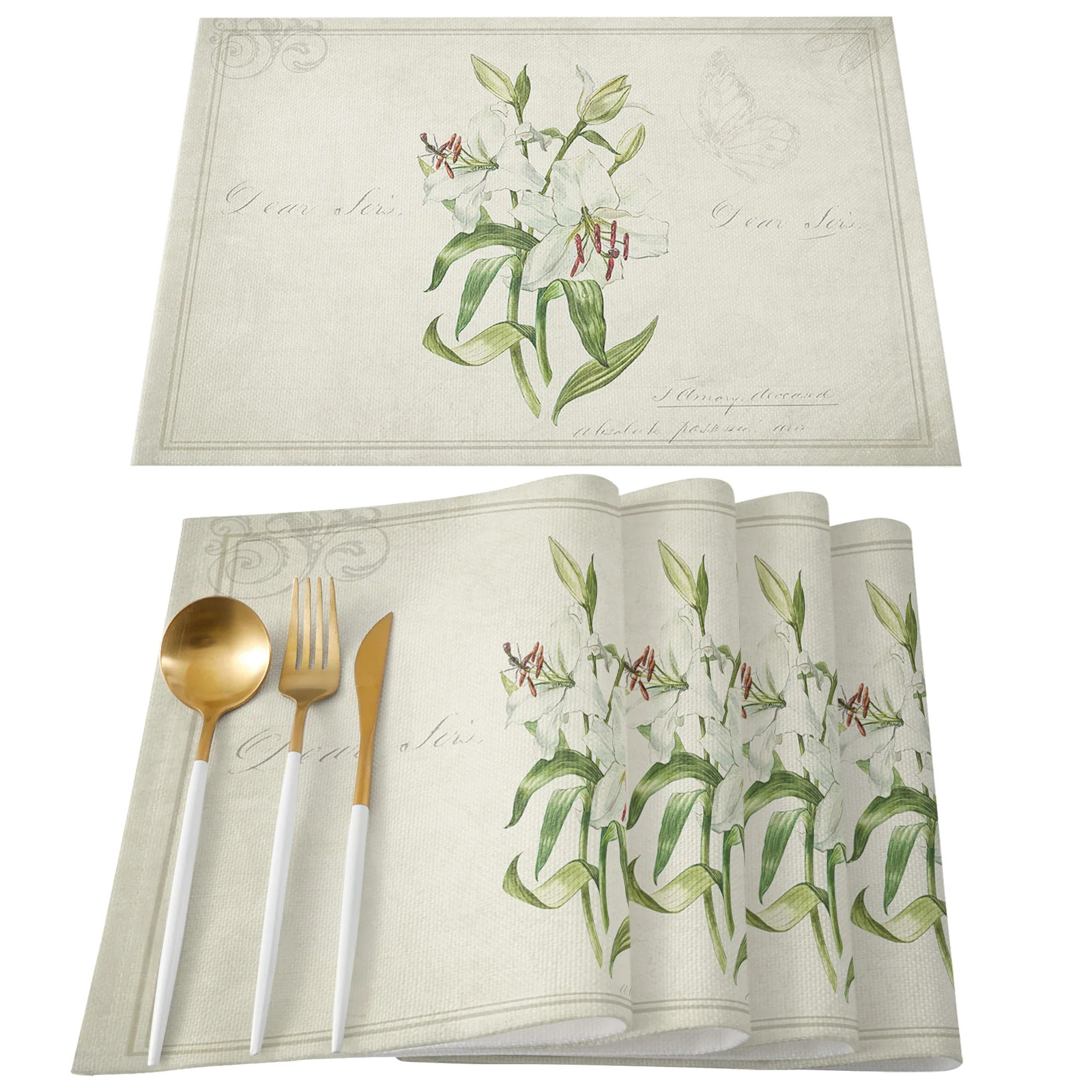 Vintage Country Plants Lilies Table Mat Wedding Holiday Party Dining Table Placemat Kitchen Accessories Table Napkin