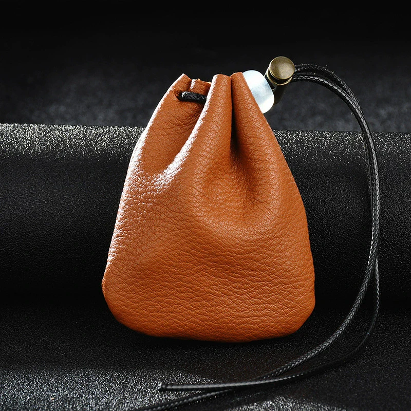 Handmade Genuine Leather Coin Purse Men Women Vintage Small Coin Wallet Soft Leather Money Pocket Drawstring EDC Storage Pouch