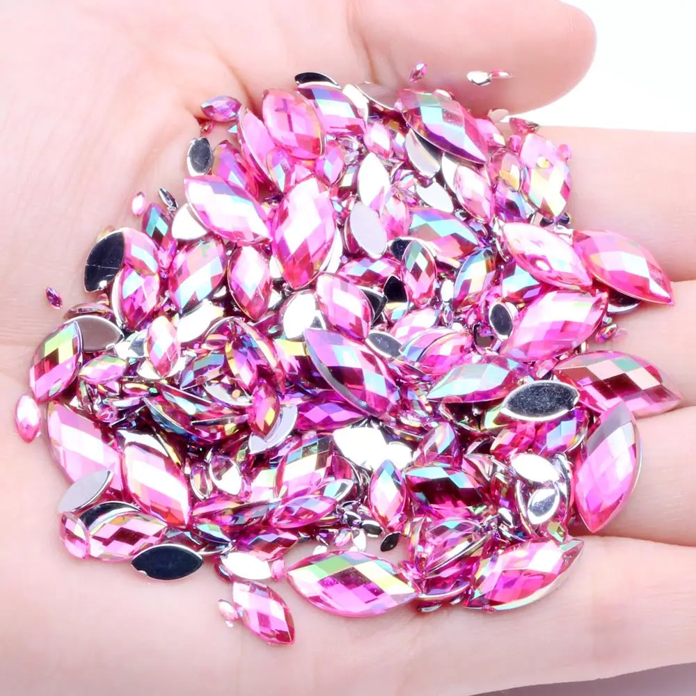 

1000pcs 5X10mm AB Colors Marquise Earth Facets Mitation Acrylic Flatback Rhinestone Glue On Beads