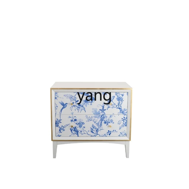 Yjq Blue and White Porcelain Solid Wood Antique Style Multi-Purpose Entrance Cabinet Storage Curio Cabinet