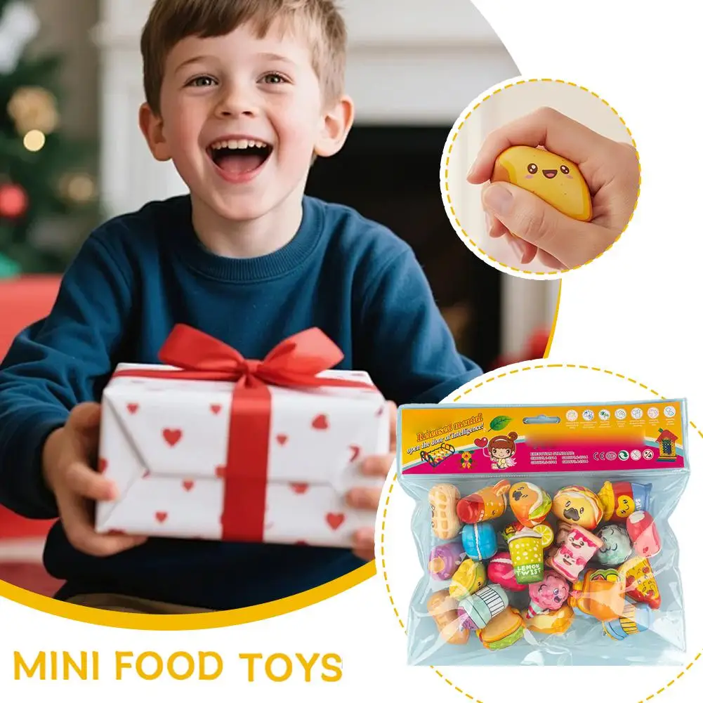 24pcs Protable Stress Relief Toy Creative Various Foods & French Fries Shape High Rebound Toys Mini Squeeze Toy Birthday Gift