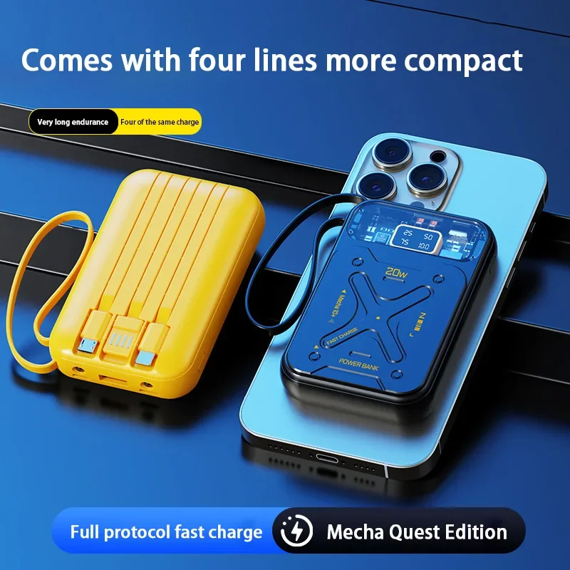 

50000mAh Large Capacity Mech Wind Mobile Power Bank with 120W Fast Charging built-in cable, Suitable For iPhone Samsung Xiaomi